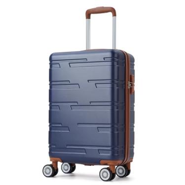 Imagem de Mala de transporte rígida expansível de 50 cm com rodas giratórias, mala rígida com trava Tsa, mala rígida leve, Azul + marrom, 20inch, 50 cm azul + marrom