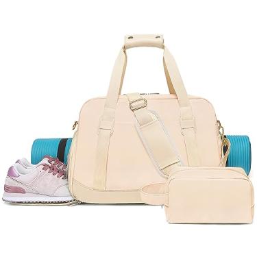Imagem de Bolsa de ginástica esportiva para mulheres, bolsa de viagem com compartimento para sapatos, Bege, academia, viagens