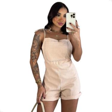Imagem de Macaquinho Jardineira em Linho Moda Lunii Gringa, Bege