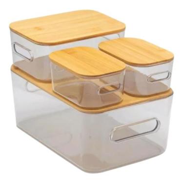 Imagem de Caixa Organizadora Acrílica com Tampa de Bambu Kit com 4 Peças - CASAV