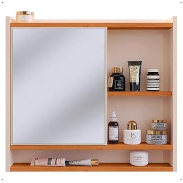 Imagem de Armário Com Espelho E Prateleiras Para Banheiro 1 Porta Organizador Espelheira (Off White/Cinamomo)