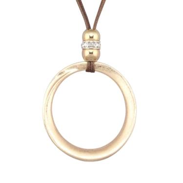 Imagem de GelConnie Colar feminino com pingente de couro boêmio, cordão marrom longo com pingente circular, joia de estilo hippie terroso exclusivo, Couro sintético, Sem Pedra Preciosa