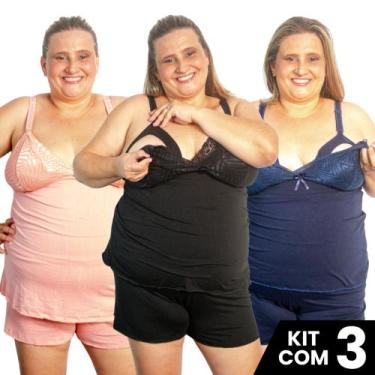 Imagem de Kit 3 Baby Doll Pijama Gestante Amamentação Plus Size Maternidade Tama