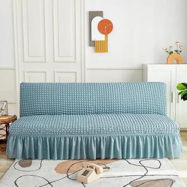 Imagem de Capa de futon sem braços com saia de babados, sofá-cama futon altamente elástica(Blue,Small (120-150cm))