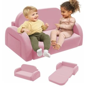 Imagem de Sofá infantil conversível 2 em 1, cadeira infantil extra larga confortável, sofá dobrável, cadeiras infantis com espuma de alta densidade, sofá-cama infantil para meninos e meninas a partir de 3 anos