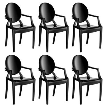 Imagem de Conjunto com 6 Cadeiras de Plástico Wind Preto