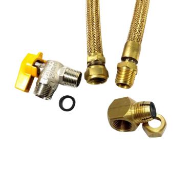 Imagem de Mangueira De Gás 60cm 1/2 + Adaptador 90º E Válvula De Bloqueio Cooktop Forno Fogão Instalação gás gn glp