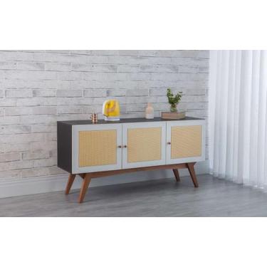 Imagem de Balcão Buffet Para Sala De Jantar Mdf Preto Pés Jatobá 3 Portas Branca