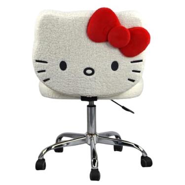 Imagem de Impressions Vanity Cadeira giratória Hello Kitty Sherpa para mesa de maquiagem, cadeira de rodinhas sem braços com rodas, altura ajustável, balanço de 360 graus, assento e encosto acolchoados com