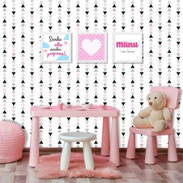 Imagem de Papel de Parede Geométrico Triângulos Rosa, Cinza e Preto270 - Inove P