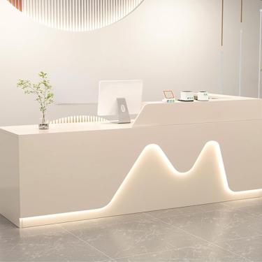 Imagem de Balcão De Recepção, Recepção Com Gavetas Com Fechadura, Balcão Minimalista Em Forma De L, Para Caixa, Salão De Beleza, Lobby, Creamy White, 140cm/55.1in
