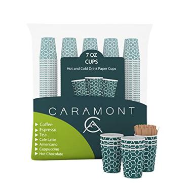 Imagem de Caramont, 200 ml / 198.4 g 400 copos de café de papel para levar bebidas com agitadores de madeira, ecologicamente correto e descartável, resistente ao calor, para bebidas frias e quentes; café, chá,