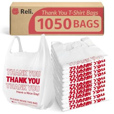 Imagem de Reli. Bolsas de camiseta Thank You (1000 unidades), plástico - sacos de compras em massa, bolsa de restaurante - bolsas de plástico em lote - (11,5" x 6,5" x 21") branco/obrigado