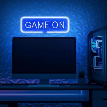 Imagem de Luzes de néon Game On Neon (LARGE - 61 x 20.3 cm - Controle remoto incluído) Arcade Led Light Decoração de quarto de jogador para decoração de quarto de meninos decoração de festa de aniversário de