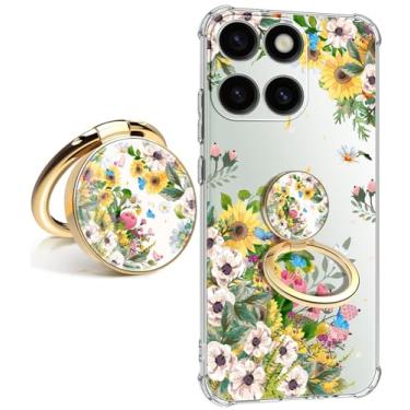 Imagem de CLATUK Capa para Motorola Moto G Stylus 2025 5G [Flower Slim] + [Proteção antiqueda à prova de choque] Capas de telefone femininas elegantes de TPU macio de 6,7 polegadas (flores mar com suporte)
