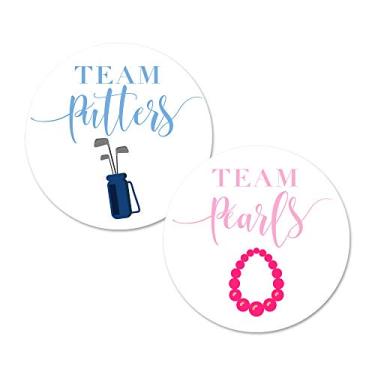 Imagem de Adesivos de revelação de gênero de golfe, 40 etiquetas adesivas de 5 cm de pérolas ou putters para chá de bebê menino ou menina