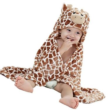 Imagem de (Brown/Cream) - Plush Baby Blanket for Boy or Girl. Super-Soft Microfiber Fleece in Animal Designs. Fab Baby Gifts Soft Enough for Swaddle/Receiving Wrap, Sturdy Enough for Years of Toddler Cuddles. 80cm x 90cm + Hood