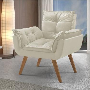 Imagem de Poltrona Em Veludo Base Palito Quadrada Opalla Prime Marfim