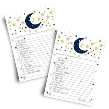 Imagem de Twinkle Little Star Baby Shower Word Scramble Game Boy (25 Pack) Unscramble The Words – Celestial Baby Shower Prize Games for Gender Reveal Party Activity – Navy and Gold Theme - Printed Card Set