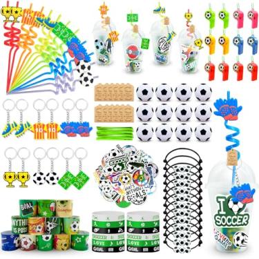 Imagem de EUDHYAC 208 Peças De Lembrancinhas Festa Futebol, Suprimentos Para Aniversário Futebol Com Copos, Chaveiros Bola Antiestresse Canudo, Pulseiras Tapa, Apitos, Adesivos, Etiquetas Agradecimento Decora