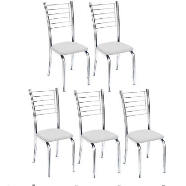Imagem de Kit 5 Cadeiras De Jantar Lara Cromada Para Cozinha Assento Sintético Branco - Aurora Line