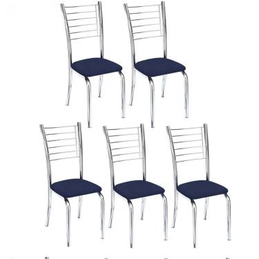 Imagem de Kit 5 Cadeiras De Jantar Lara Cromada Para Cozinha Assento Corino Azul Marinho - Aurora...