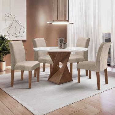 Imagem de Conjunto Mesa Barcelona 100cmx100cm 4 Cadeiras Espanha Tampo Slim Plus Redondo Vidro Yescasa Chocolate Off White Bege