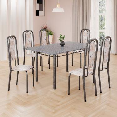Imagem de Conjunto De Mesa Retangular 140x75cm Tampo Granito Ocre 6 Cadeiras Lavínea Botanic Bege Mart Prata
