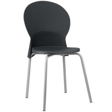 Imagem de Cadeira Mond F02 Estrutura em Aço Assento em Plástico Preto para Sala de Jantar e Cozinha
