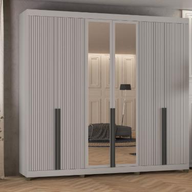 Imagem de Roupeiro Newton 6 Portas De Giro Puxador Cinza 100% Mdf Cinza-cinza-cinza