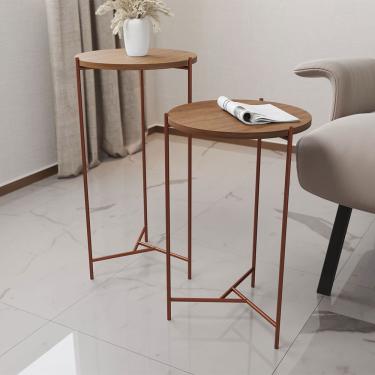 Imagem de Mesa Lateral Redonda áquila Cobre E Tampo Imbuia Marrom