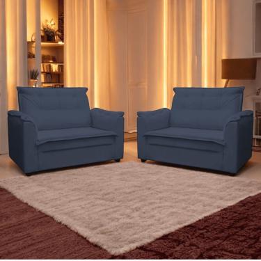 Imagem de Kit 02 Sofás 2 Lugares Namoradeira Marrocos 1,40m Sala De Tv Estar Recepção Suede Azul Marinho Mabe Magazine