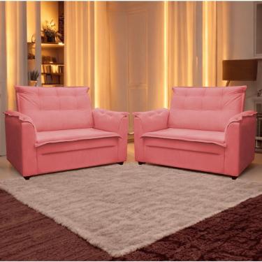 Imagem de Kit 02 Sofás 2 Lugares Namoradeira Marrocos 1,40m Sala De Tv Estar Recepção Suede Rose Mabe Magazine