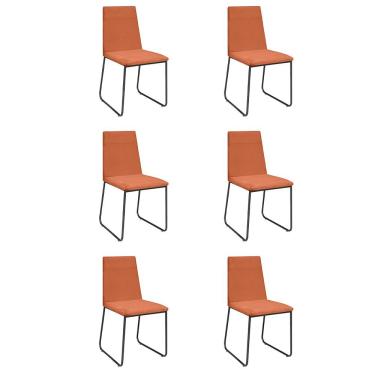 Imagem de Kit 6 Cadeiras De Jantar Cozinha Industrial Lexa Veludo Élpis Móveis Terracota Preta