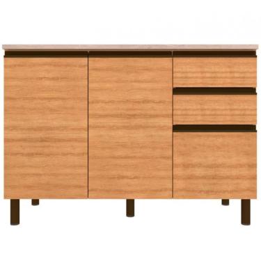 Imagem de Balcão Bartira Cristal Mdp 15mm 2 Portas 3 Gavetas 1 Pratele Lâmina Mel