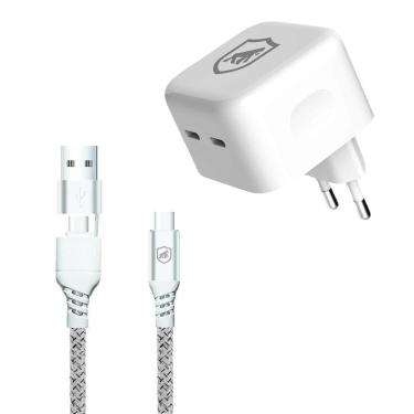Imagem de Carregador Turbo Duplo Tipo C + 2un Cabo Thunder 65w 2 Em 1 Tipo C - 1m - Gshield