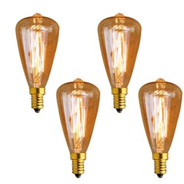 Imagem de Lxcom Lighting Lâmpadas Incandescentes Vintage Edison Da Lighting, E14, 40 W, Filamento Antigo, St48, Branco Quente, 2200 K, Lustre Decorativo, Vidro Âmbar, Ca, 110 V, Pacote Com 4