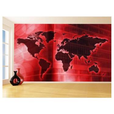 Imagem de Papel De Parede Mapa Mundi Fundo Vermelho Arte 3,5M Nmu80 - Você Decor