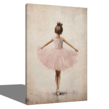 Imagem de Fchen art Linda garota de balé em vestido rosa dançando - arte de parede em tela ultra-HD inspiradora para amantes de dança, decoração pronta para pendurar para quarto, dormitório escolar, hotel