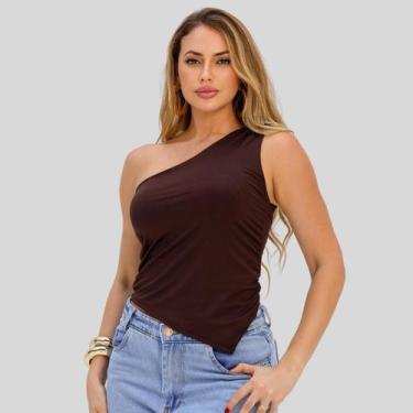 Imagem de Blusa Feminina Um Ombro Só Barra Assimetrico Suplex Moda Feminina - Ma