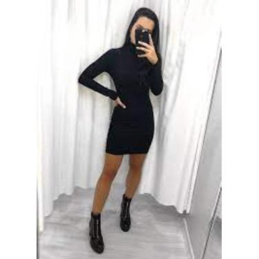 Imagem de Vestido curto manga longa gola alta canelado - filo modas, Verde milit