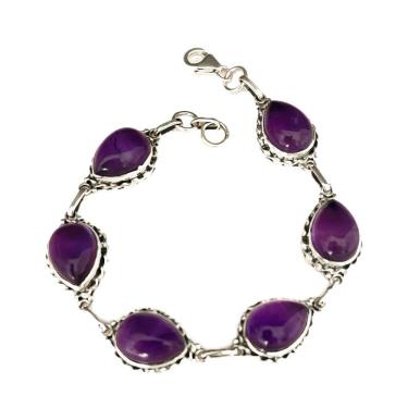 Imagem de Pulseira Gotas Pedra Ametista Prata De Bali 925