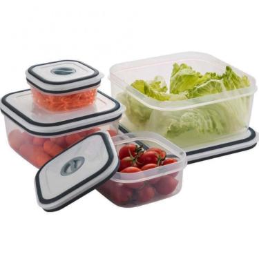 Imagem de Conjunto De Potes Quadrados 4 Peças Electrolux Em Polipropileno Com Fechamento Hermético Branco/Cinza/Transparente