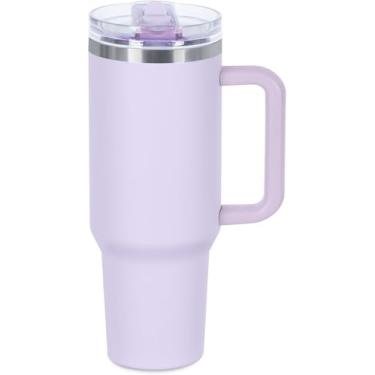 Imagem de +Bella Copo de 1,134 g com alça e tampa de palha. Copo isolado reutilizável de aço inoxidável garrafa de água caneca de viagem porta-copos. Presentes para mulheres homens ele ela. Coleção Trek