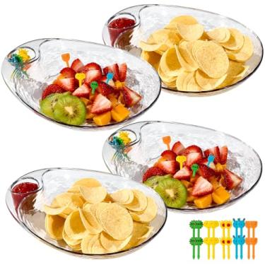 Imagem de Conjunto de travessas transparentes para servir batatas fritas e molhos, 4 peças, bandejas de festa divididas 25 x 21 cm, pratos de aperitivo de jantar de vinho, prato de bolinho de plástico