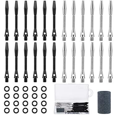 Imagem de 24 eixos de dardos de alumínio para dardos ponta de aço acessórios de dardos de ponta macia 4,97 cm hastes de dardo de metal duro com anéis de borracha O apontador de dardos para esportes ao ar livre