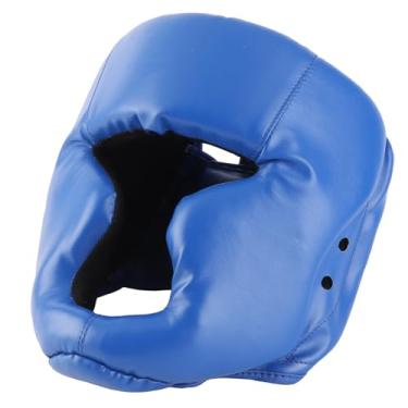 Imagem de Kickboxing cabeçote de cabeça adultos crianças treinamento de mma brigando artes marciais boxe capacete pu de couro grossa preenchimento de espuma ajustável fixador de adesivo de (L para adultos)