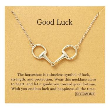 Imagem de SIYOMONT Colar de cavalo banhado a ouro 14K Snaffle Bit Snaffle Bit Colar pingente joia presente para mulheres, Gold, Latão, Sem Pedra Preciosa