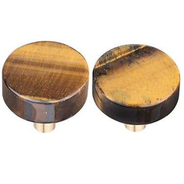 Imagem de rockcloud Pacote com 2 puxadores de gaveta de pedra olho de tigre de pedra de cristal natural, puxador de porta de armário com parafusos, ferragens para móveis decorativos para casa