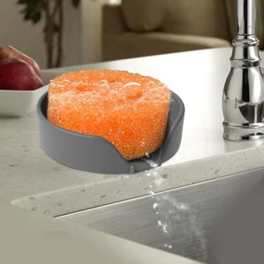 Imagem de Suporte de esponja para esfregar papai com ventosas e bico de drenagem organizador de pia de cozinha, suporte de saboneteira, acessórios para lava-louças, 12 x 12 cm, cinza escuro